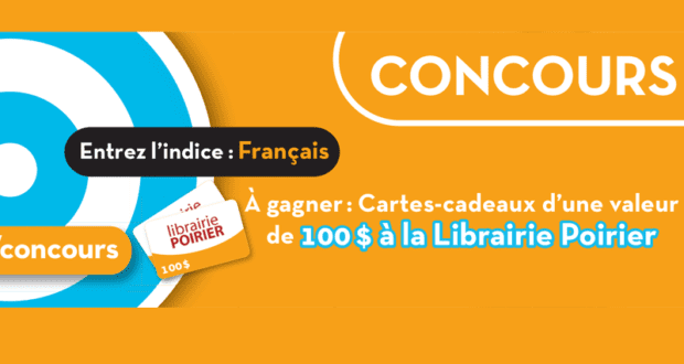 Cartes-cadeaux de 100 $ de la Librairie Poirier