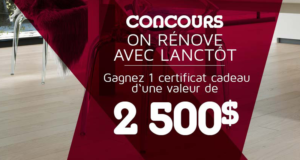 Certificat-cadeau de 2500$ offert par Lanctôt Couvre-Sol Design