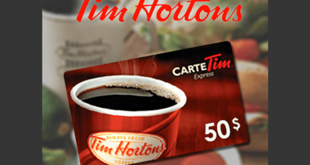 Carte cadeau Tim Hortons de 50$