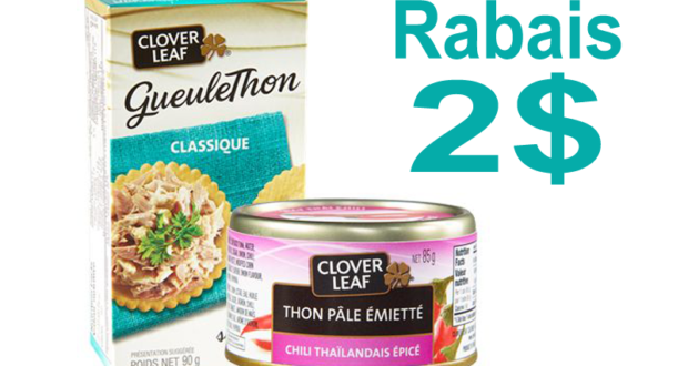 Coupon de 2$ à l’achat de TROIS produits de Clover Leaf