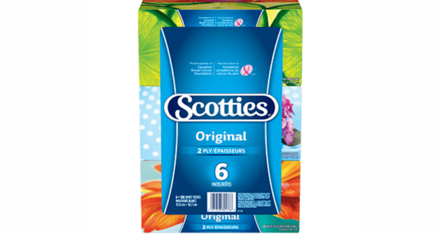 Emballage de 6 boîtes de papiers-mouchoirs Scotties à 2,99$