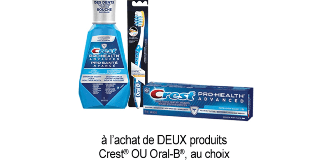 Rabais de 2$ à l'achat de 2 produits Crest au choix