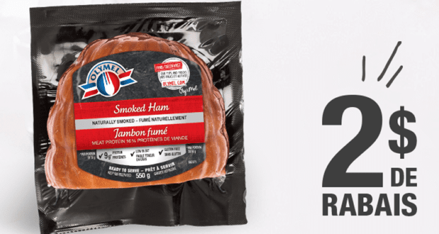 2 $ de rabais à l’achat d’un emballage de jambon fumé Olymel