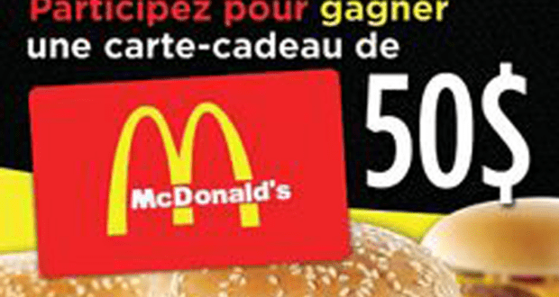 Carte cadeau McDonald's de 50$