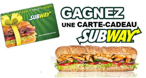 Carte cadeau Subway de 50$