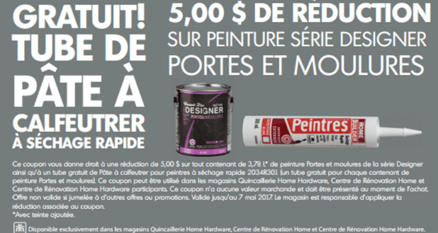 Coupon de 5$ sur peinture série designer portes et moulure Beauti-Tone