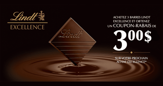 Coupon de réduction de 3$ gratuit de Lindt Excellence