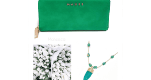 Portefeuille et collier vert émeraude