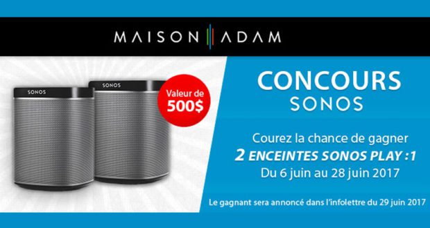 2 haut-parleurs sans fil SONOS Play1 de 500 $