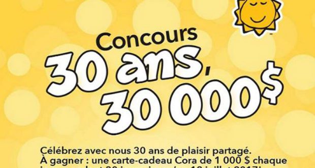 30 prix d’une valeur de 1000 $ chacun