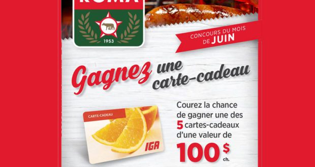 5 cartes-cadeau IGA de 100$