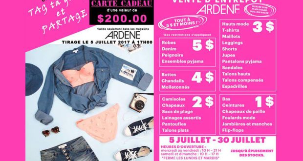 Carte cadeau de 200$ à la vente d'entrepôt Ardene