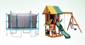 Centre de jeu en bois avec balançoire, glissoir et mur d'escalade