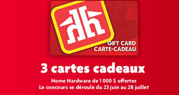 3 Cartes cadeaux Home Hardware de 1000$