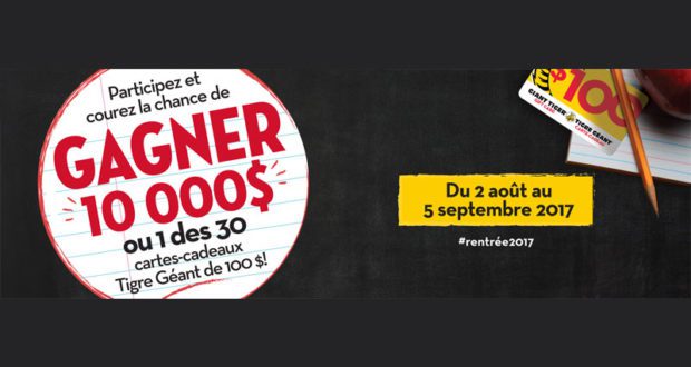 30 cartes-cadeaux Tigre Géant de 100$