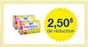 Coupon de 2,5$ sur 2 emballages de DanActive