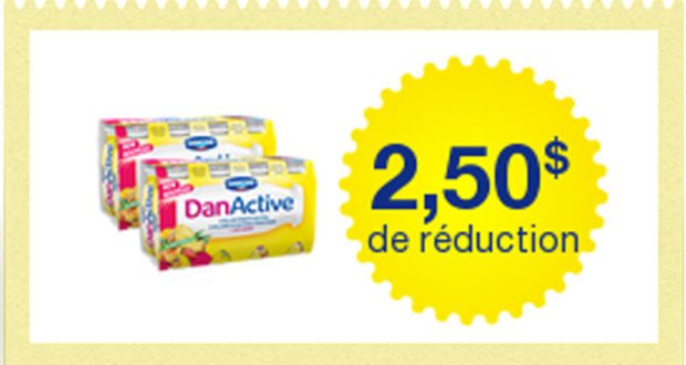 Coupon de 2,5$ sur 2 emballages de DanActive