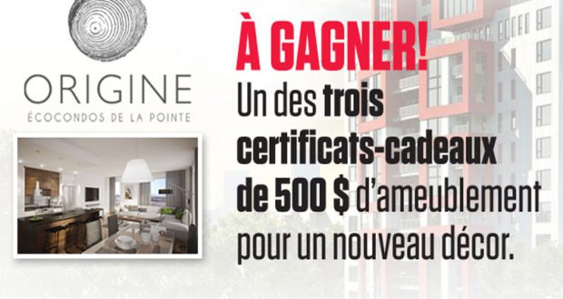 3 Cartes-cadeaux de 500 $ chacune pour un nouveau décor