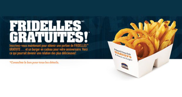 Portion de fridelles et hamburger GRATUIT chez Harvey's