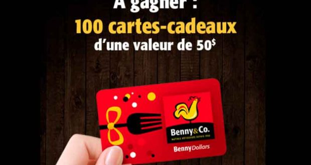 100 cartes-cadeaux Benny & Co de 50$