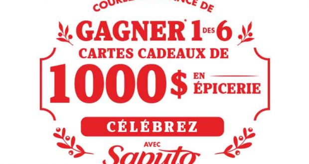 6 Cartes-cadeaux d'épicerie de 1000 $ chacune