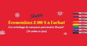 Coupon de 2$ sur un emballage de marqueurs permanents Sharpie