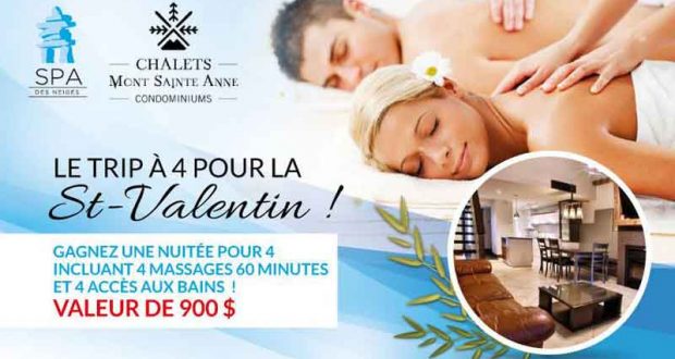 Nuitée Chalet Mont-Saint-Anne + massage + Spa des neiges