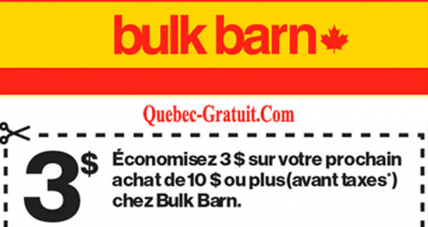 Coupon Bulk Barn de 3$ sur tout achat de 10$ ou plus