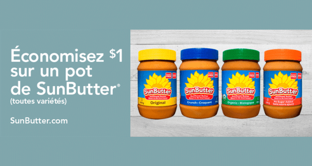 Coupon de 1$ sur un pot de beurre d’arachides Sunbutter