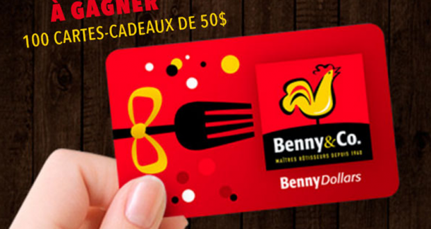 100 cartes-cadeaux de 50$ de Benny & Co