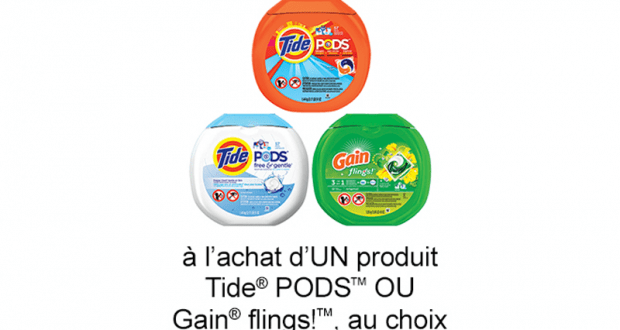 Coupon de 2 $ à l’achat d’UN produit Tide PODS OU Gain flings