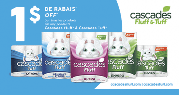 Emballage de 12 rouleaux doubles de papier hygiénique Cascades Fluff à 2.99$