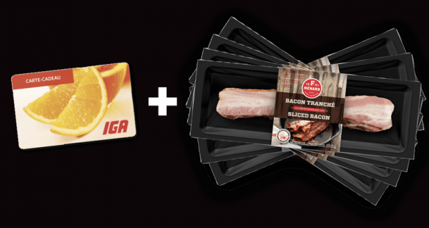 10 Cartes-cadeaux IGA de 200$ avec un an de bacon gratuit