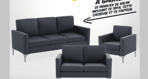 Un mobilier de salon incluant sofa, causeuse et fauteuil