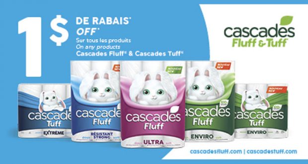 Emballage de 12 rouleaux doubles Cascades Fluff à 2.99$