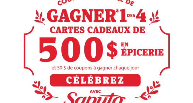 Gagnez 1 des 4 cartes d'une valeur de 500 $ en épicerie