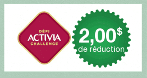 Coupon de 2$ à l'achat de 2 emballages de Activia