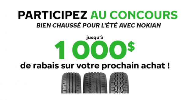 1000$ à l'achat de quatre pneus neufs Nokian Tyres