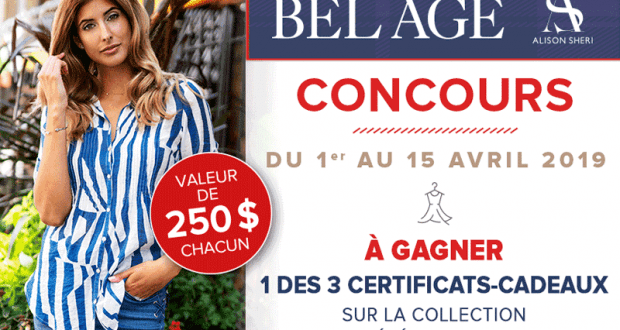 Trois certificats cadeaux Alison Sheri de 250$ chacun