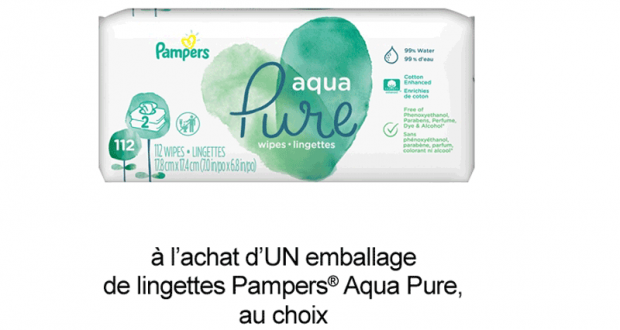 Coupon de 1$ à l’achat d’un emballage de lingettes Pampers Aqua Pure