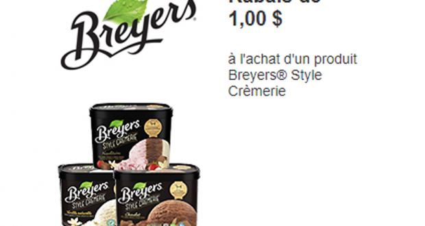 Coupon de 1$ à l’achat d’un produit Breyers Style Crèmerie