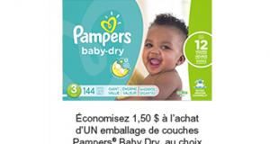 Coupon de 1.50 $ à l’achat d’un emballage de couches Pampers Baby Dry