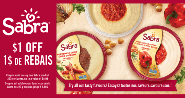 Coupon de 1$ sur les produits Sabra