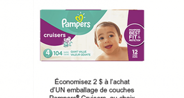 Coupon de 2$ à l’achat d’un emballage de couches Pampers Cruisers