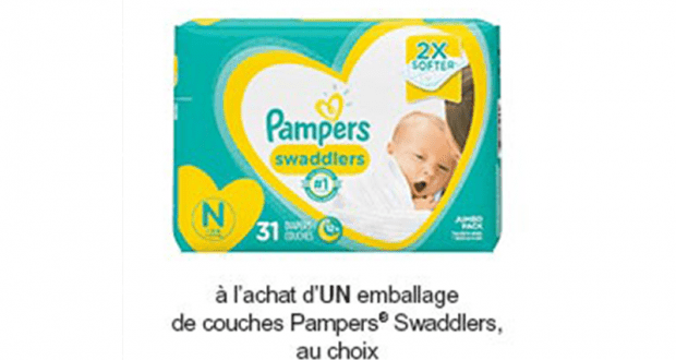 Coupon de 2$ à l’achat d’un emballage de couches Pampers Swaddlers