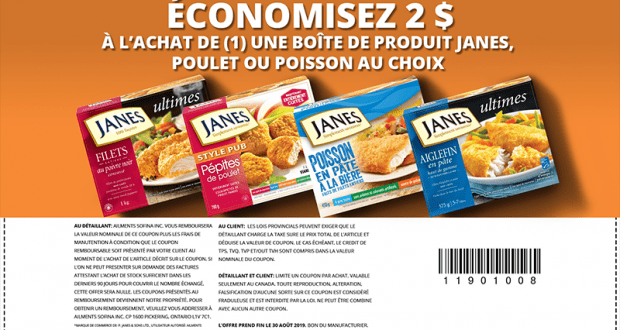 Coupon rabais de 2$ à l’achat d’une boîte de produit Janes