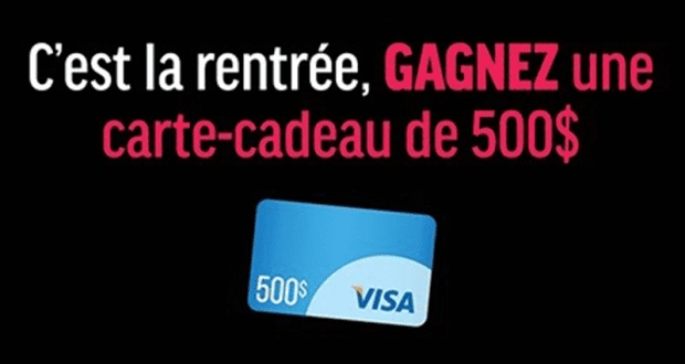 Une carte cadeau Visa de 500$