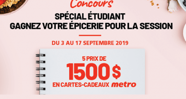 5 cartes-cadeaux Metro de 1500$ chacune