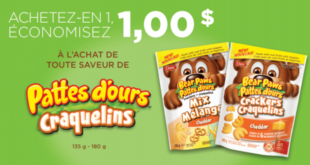 Coupon de 1$ à l’achat de toute saveur de Pattes d’ours Craquelins