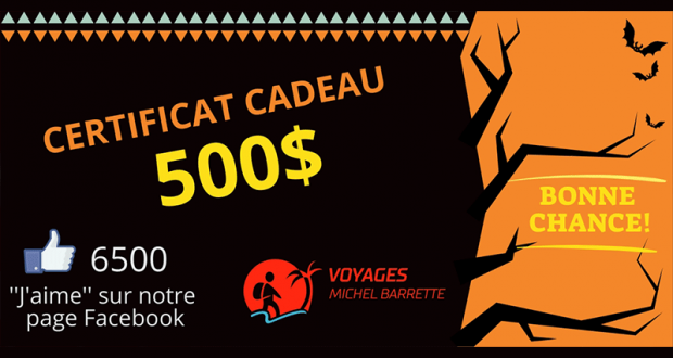 Un certificat-cadeau Voyages Michel Barrette de 500$